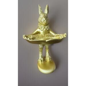Bunny Statue Decor Jewelry Tray Golden Easter Rabbit Figurine Accessories Holder